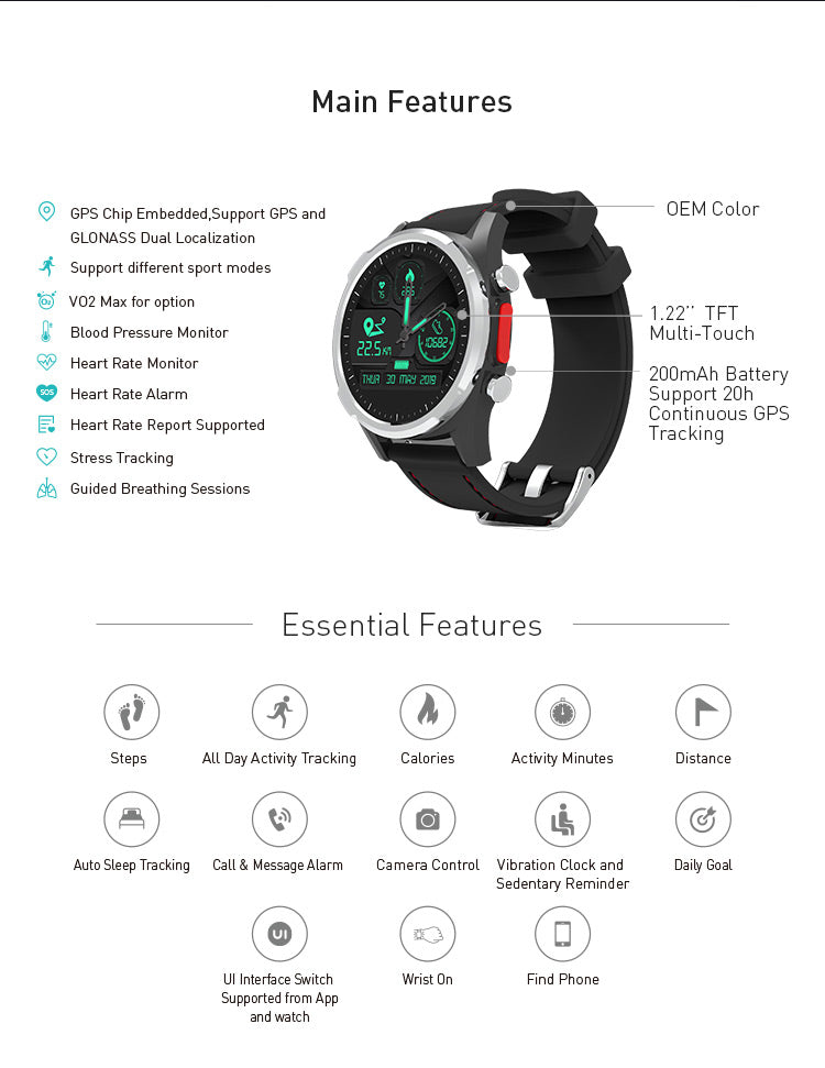 Smart Watch Waterproof Build-In GP